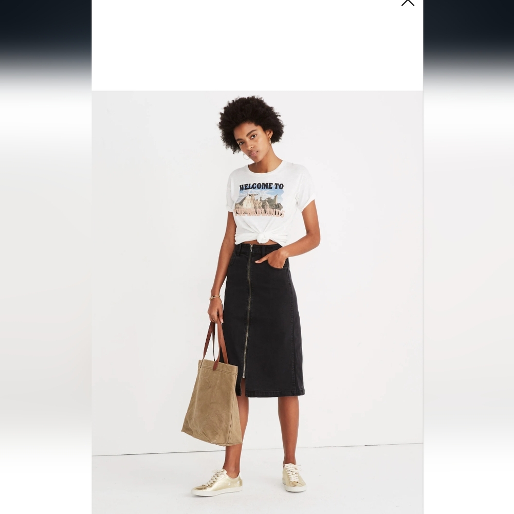 MADEWELL Denim Zip Front Midi Skirt Sz 25 in Lunar Wash